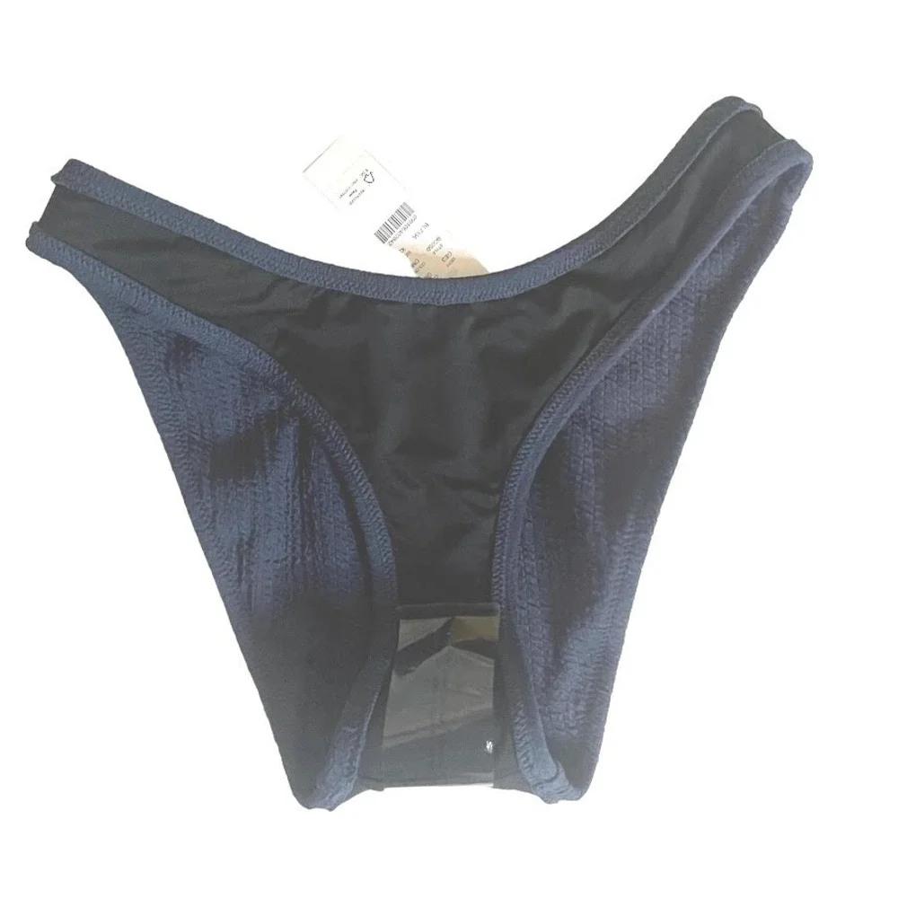 J Crew Steel Blue Textured Curved-Waist Cheeky‎ Bikini Bottom Size XS NWT